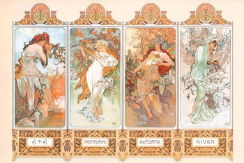 Alphonse Mucha Four Seasons Series Alphonse Mucha Art Nouveau Art Prints Mucha Print Art Nouveau Decor Vintage Advertisements Art Poster Ornamental Design Mucha Cool Wall Decor Art Print Poster 16x24