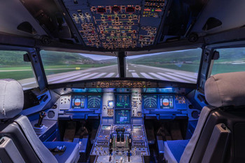 Large Commercial Airplane Pilot Cockpit Runway Photo Cool Wall Decor Art Print Poster 24x16