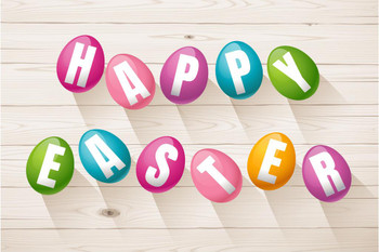 Colorful Easter Eggs Spelling Happy Easter Sign Holiday Spring Bunny Religious Religion Decoration Party Egg Hunt Cool Wall Decor Art Print Poster 24x16