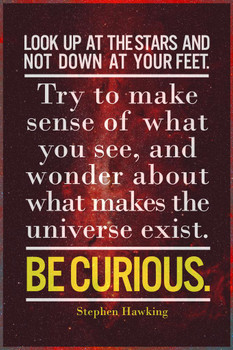 Look Up At The Stars. Be Curious. Stephen Hawking Famous Motivational Inspirational Quote Cool Wall Decor Art Print Poster 16x24