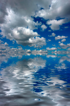 Fluffy Cumulus Clouds Reflecting in Water on Sunny Day Photo Photograph Cool Wall Art Print Poster 12x18