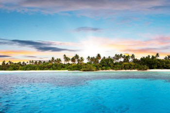 Beautiful Remote Tropical Island In Sunset Photo Cool Wall Art Print Poster 24x16