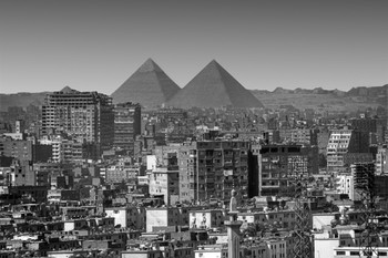 Skyline of Cairo Egypt and the Pyramids Black and White B&W Photo Photograph Cool Wall Decor Art Print Poster 18x12