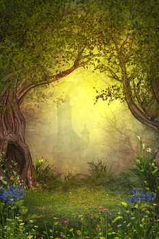 Forest Fantasy Castle Poster Enchanted Fairy Tree Woods Decor Magical Nature Picture for Nursery Room Home Fairycore Scene Fairytale Landscape Cool Wall Art Print Poster 16x24