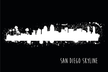 San Diego California Paint Splat Black and White B&W Skyline Cool Wall Decor Art Print Poster 18x12