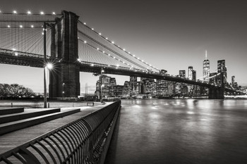 Brooklyn Bridge Park Boardwalk Lower Manhattan East River Black & White Photo Cool Wall Decor Art Print Poster 24x16