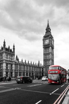 Red London Bus Houses Parliament Big Ben London Photo Photograph Cool Wall Decor Art Print Poster 16x24