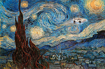 Time Machine On a Starry Night By Van Gogh Art Humor Van Gogh Wall Art Impressionist Painting Style Nature Wall Decor Night Sky Poster Fine Art Cool Wall Decor Art Print Poster 16x24
