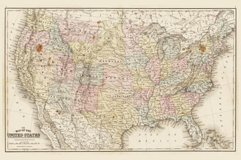 United States of America 1867 Antique Style Map Travel World Map with Cities in Detail Map Posters for Wall Map Art Wall Decor Geographical Illustration Travel Cool Wall Decor Art Print Poster 16x24