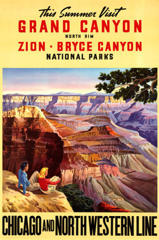 Grand Canyon National Park Arizona Visit This Summer Chicago and North Western Line Railroad Bryce Canyon Zion National Park Vintage Travel WPA National Park Cool Wall Decor Art Print Poster 16x24