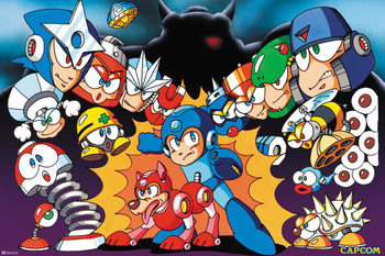 Mega Man Bosses Heads Video Game Video Gamer Classic Retro Vintage 90s Gaming MegaMan Capcom Legacy Collection Megaman 11 Mega Man X Dr Wily Cool Wall Decor Art Print Poster 16x24