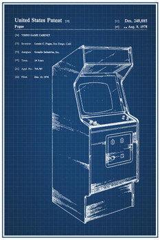 Retro Arcade Video Game Cabinet Official Patent Blueprint Cool Wall Decor Art Print Poster 16x24