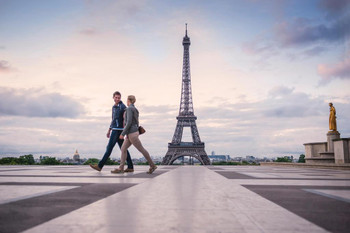Couple Walking Near Eiffel Tower Paris France Photo Photograph Cool Wall Decor Art Print Poster 24x16