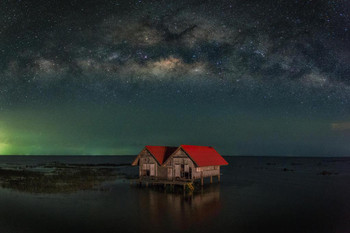 Milky Way over Abandoned House in Thailand Photo Photograph Cool Wall Decor Art Print Poster 24x16