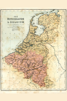 Netherlands and Belguim 19th Century Antique Style Map Travel World Map with Cities in Detail Map Posters for Wall Map Art Wall Decor Geographical Illustration Cool Wall Decor Art Print Poster 12x18