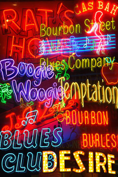 New Orleans NOLA French Quarter Bourbon Street Illuminated Neon Signs Photo Photograph Cool Wall Decor Art Print Poster 16x24