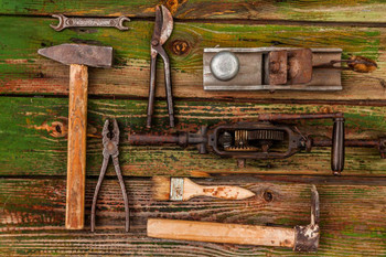 Vintage Woodworking Workshop Tools Photo Poster Wooden Table Antique Hardware Photo Photograph Cool Wall Decor Art Print Poster 24x16