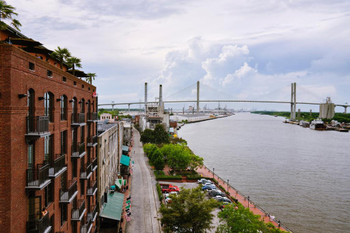 Savannah Georgia Waterfront with Talmadge Bridge Photo Photograph Cool Wall Decor Art Print Poster 24x16