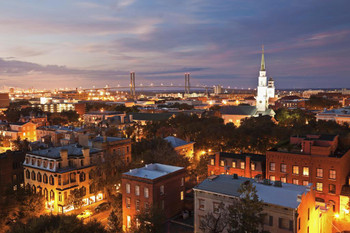 Savannah Georgia Skyline with Talmadge Memorial Bridge at Sunset Photo Photograph Cool Wall Decor Art Print Poster 24x16