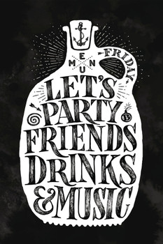 Lets Party Friends Drinks and Music Vintage Cool Wall Decor Art Print Poster 12x18