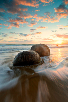 Waves Crashing On Moeraki Boulders In New Zealand Photo Photograph Cool Wall Decor Art Print Poster 12x18