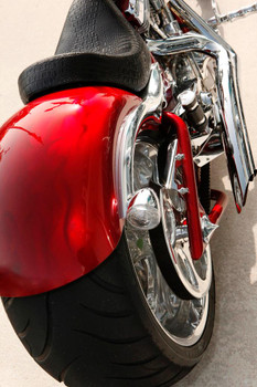 Custom Red Chopper Motorcycle Bike From Rear Photo Photograph Cool Wall Decor Art Print Poster 16x24