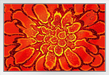 Psychedelic Flower Multi Colored White Wood Framed Poster 20x14
