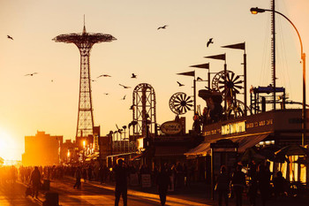 Coney Island Boardwalk Brighton Beach New York Park Sunset Photo Photograph Landscape Pictures Ocean Scenic Scenery Nature Photography Paradise Scenes Cool Wall Decor Art Print Poster 24x16