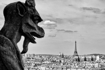 Gargoyle Notre Dame Cathedral Paris France Black and White Photo Photograph Cool Wall Decor Art Print Poster 24x16