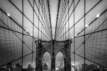 Brooklyn Bridge Manhattan Skyline at Dusk Under Cloud of Fog Photo Photograph Cool Wall Decor Art Print Poster 24x16