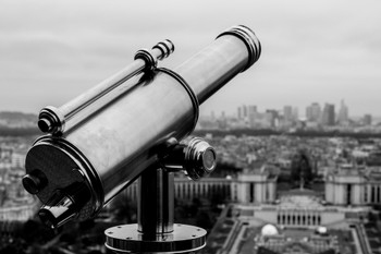 Telescope At Top Of Eiffel Tower Paris France Black and White Photo Photograph Cool Wall Decor Art Print Poster 18x12