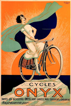 Cycles Onyx by Fritayre Bicycle Advertisement bicycles art deco girl woman smiling riding rider retro vintage style French 1925 bike orange green bright Cool Wall Decor Art Print Poster 16x24