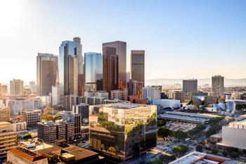 Los Angeles California Downtown Skyline Walt Disney Concert Hall At Sunset Photo Cool Wall Decor Art Print Poster 24x16