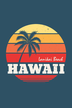 Lanikai Beach Hawaii Palm Tree Sunset Retro Travel Cool Wall Decor Art Print Poster 16x24