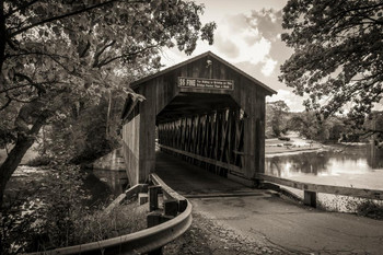 Michigan Historical Covered Bridge Black and White Photo Photograph Cool Wall Decor Art Print Poster 24x16