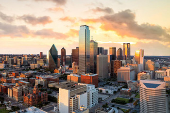 Dallas Texas Cityscape Skyline At Sunrise Reunion Tower Photo Cool Wall Decor Art Print Poster 24x16