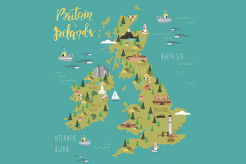 Britain Ireland England Scotland Illustrated Map Cool Wall Decor Art Print Poster 24x16