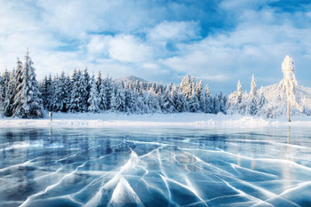 Carpathian Ukraine Mountains Cracked Ice Frozen Lake Photo Photograph Cool Wall Decor Art Print Poster 24x16