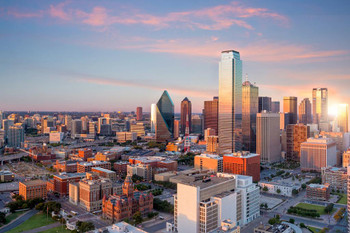 Dallas Texas Cityscape with Blue Sky at Sunset Photo Photograph Cool Wall Decor Art Print Poster 24x16