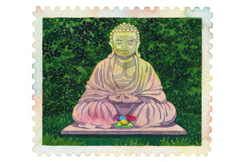 Seated Buddha Postage Stamp Cool Wall Decor Art Print Poster 16x24