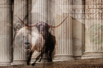 Bull Bear Money Wall Street Stock Exchange Columns Finance Artwork Boardroom Investor Investing Market Photo Photograph Cool Wall Decor Art Print Poster 24x16