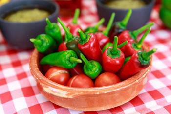 Fresh Peppers and Tomatoes on Picnic Tablecloth Photo Photograph Cool Wall Decor Art Print Poster 24x16