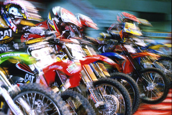 Motocross Racing Motorbikes Poster Bikes in Action Race Starting Line Racers Photo Photograph Cool Wall Decor Art Print Poster 24x16