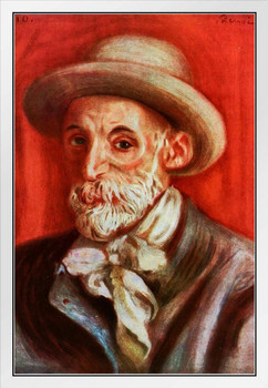 Pierre Auguste Renoir Self Portrait 1910 Impressionism Painting White Wood Framed Poster 14x20