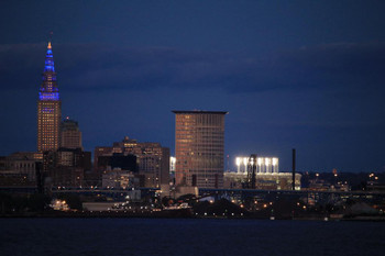 Cleveland Skyline Progressive Field Illuminated Photo Photograph Cool Wall Decor Art Print Poster 24x16