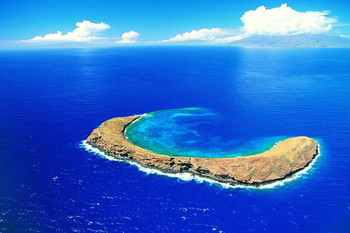 Aerial View Molokini Crater Maui Hawaiian Islands Photo Photograph Cool Wall Decor Art Print Poster 24x16