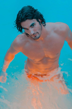 Hot Guy Standing in Pool Photo Photograph Cool Wall Decor Art Print Poster 16x24