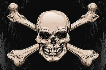 Skull Crossbones Pirates Symbol Warning Sign Poster Artistic Drawing Illustration Human Skeleton Death Cool Wall Decor Art Print Poster 24x16