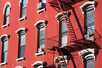 Facade of Red Building with Fire Escape New York Photo Photograph Cool Wall Decor Art Print Poster 24x16