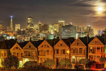 Moonlit Painted Ladies San Francisco California Photo Photograph Cool Wall Decor Art Print Poster 24x16